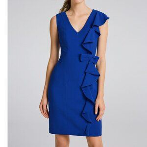 Teri Jon Blue Ruffle Bow Sheath Formal church office Dress Womens Size 2